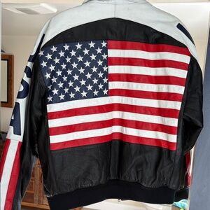 Men's USA Flag Leather Jacket - Black, White, Red